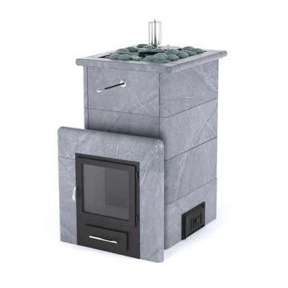 Газовая печь для бани ИзиСтим «Сочи» в кожухе из талькохлорита с открытым верхом в Анапе